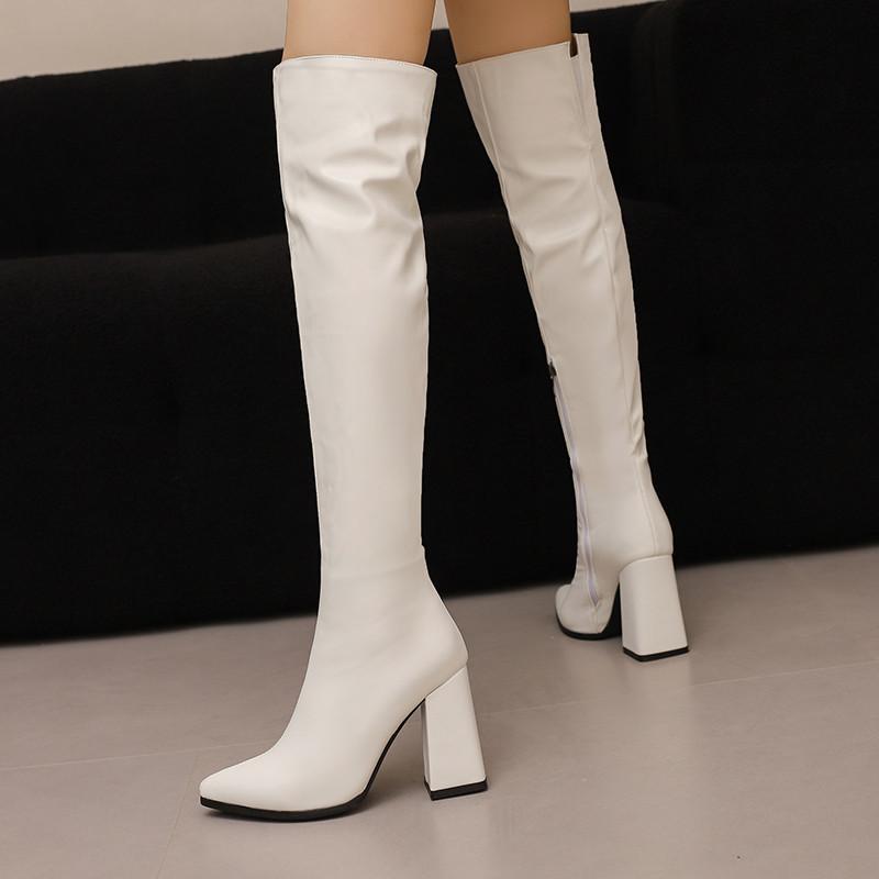 Women's High Heel Boots Autumn and Winter New Simple Everything with Solid Color Thick Heel Large Size Over the Knee Boots