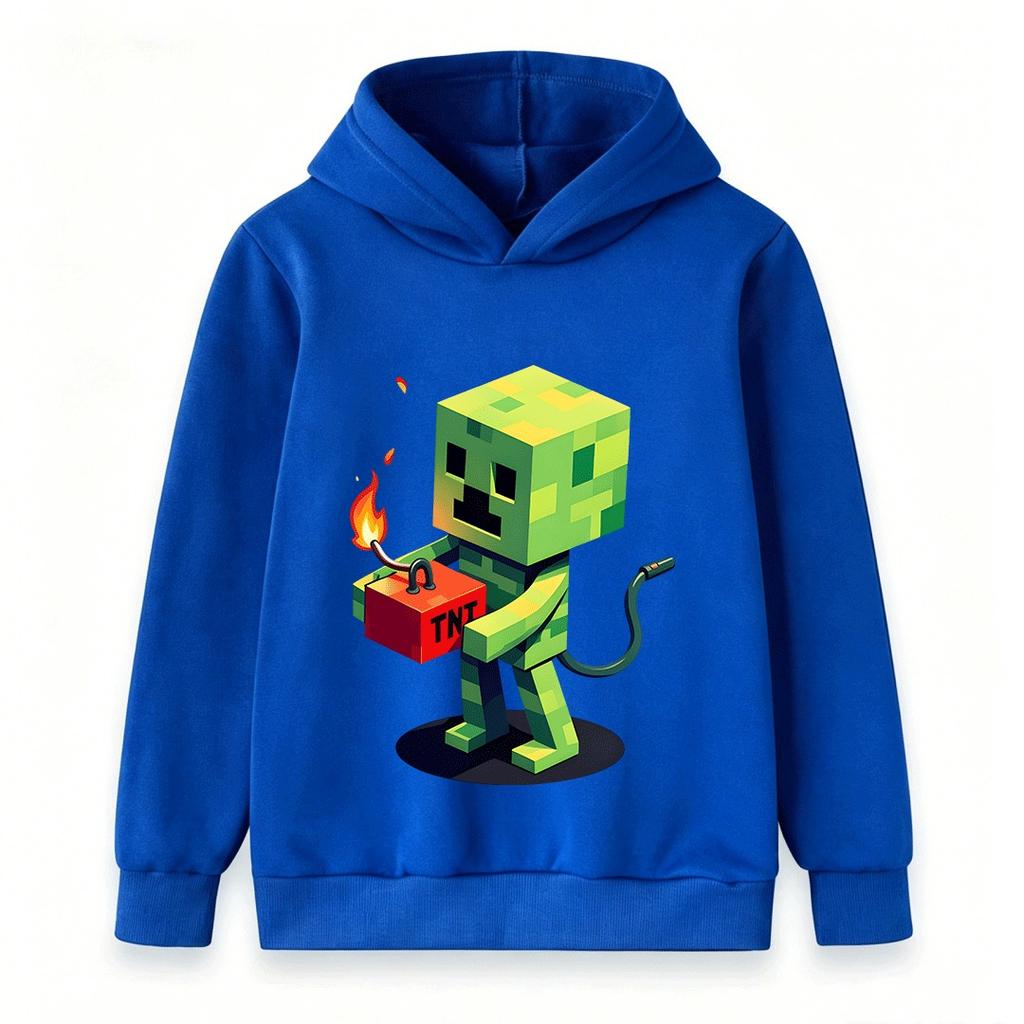 Kids Boys Girls Hoodie Funny Pixel Creeper Print Pullover Hooded Sweatshirt Casual Long Sleeve Game Pattern Tops for Children