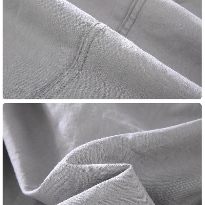 Beach Summer Tops Male Japanese Style Cotton Linen Short Sleeve Shirt Stand Collar Green Shirts for Men Breathable Clothing
