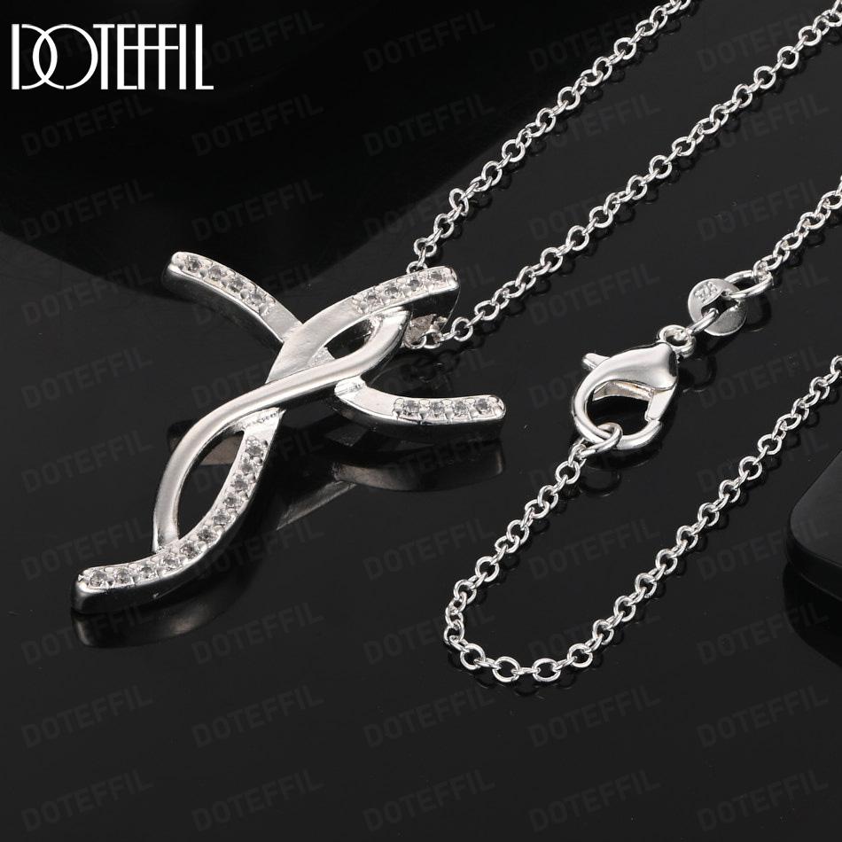 925 Sterling Silver AAA Zircon Cross Pendant Necklace Fashion Jewelry