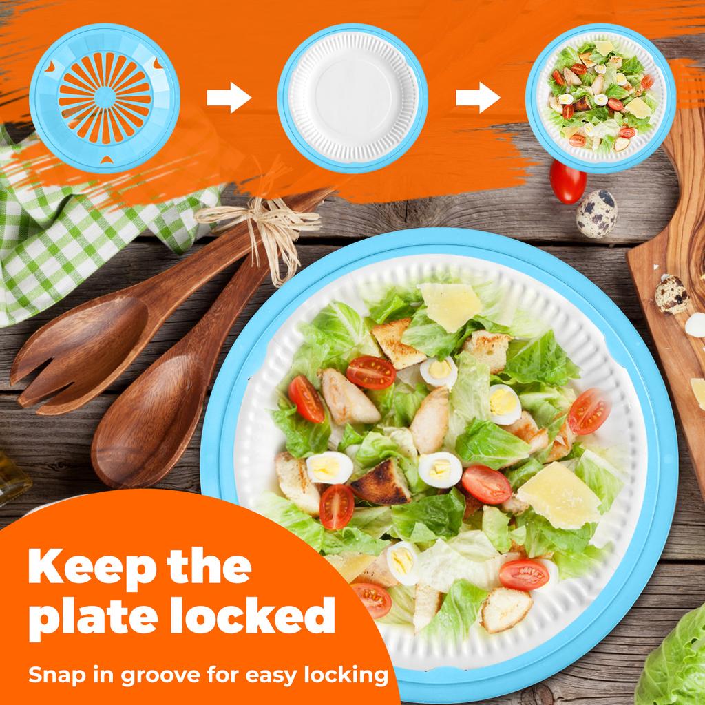 12 Pcs Paper Plate Holders 10 Inch Reusable Plastic Round Paper Plate Dispenser with Snap in Grooves 4 Bright Colors for Party