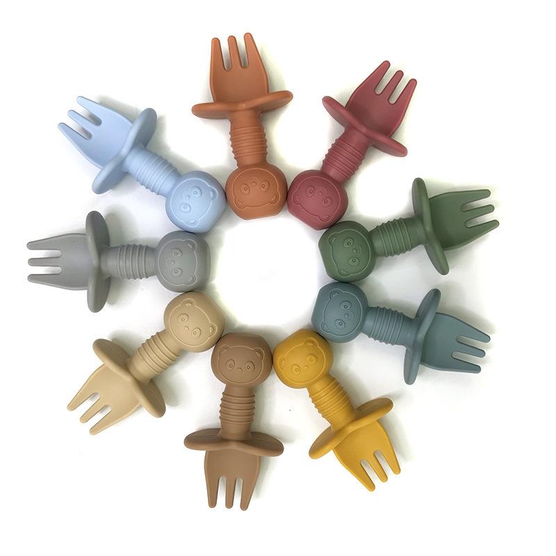 Мультяшний ведмедик Силіконовий набір виделки та ложки для тренування їжі дітей