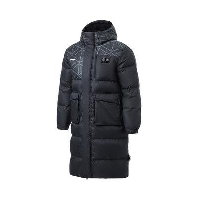 Li Ning Color Block Długa Kurtka Puchowa z Kapturem Unisex Odzież Wierzchnia Czarna AYMT025-1