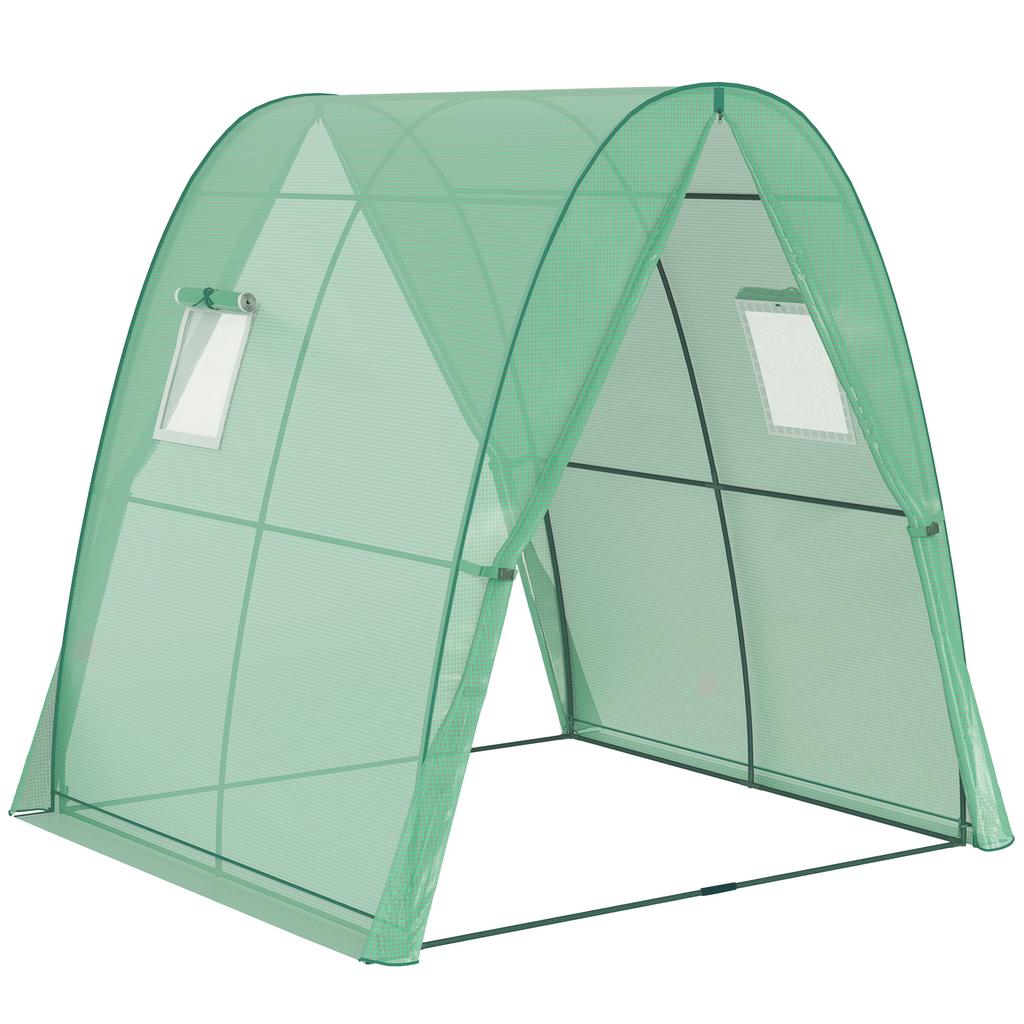 Polytunnel Greenhouse with Sandbags, Walk-In Tunnel Green House with 2 Doors and Screen Windows, 1.8 X 1.8 X 2m, Green