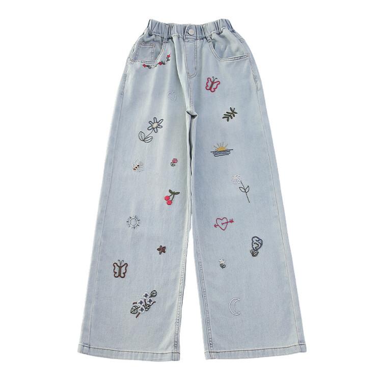 Pants Spring and Autumn Girls' Jeans Children's Jeans Loose Wide Legs Straight Legs Girls' Pants