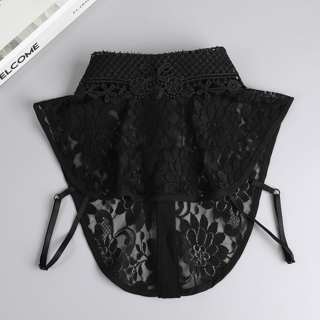 Perfect Match Ladies Lace Hollow Out Blouse With Detachable Fake Collar Choker Necklace Removable Half Shirt Ladies Fashion Top