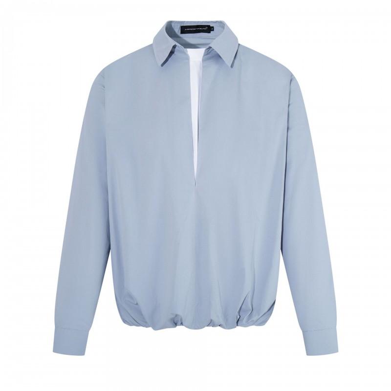 26575 Streetwear Mens Oversized Polo Collar Pullover Shirt Fake Two-piece Design