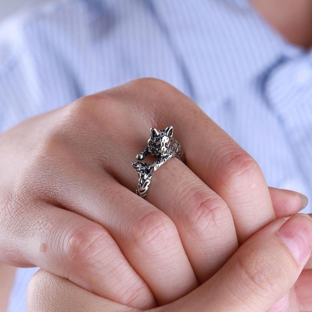 Adjustable Animal Delicate Rings Vintage Cat Shape Ring Fashion Kitty Cat Opening Rings Men Women