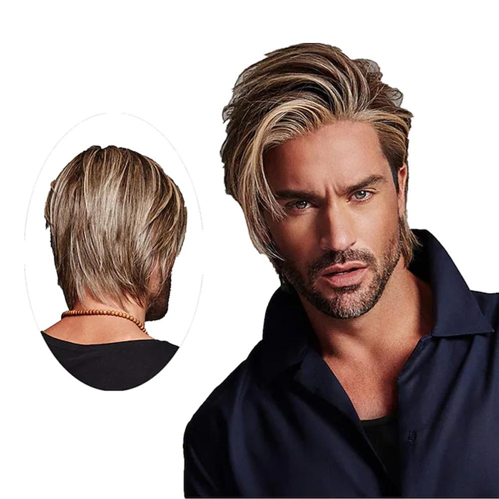 

HAIRJOY Мужская коричневая смешанная парика короткая слоистая синтетическая прическа для мужского косплея Аниме Хэллоуин парика 10inches