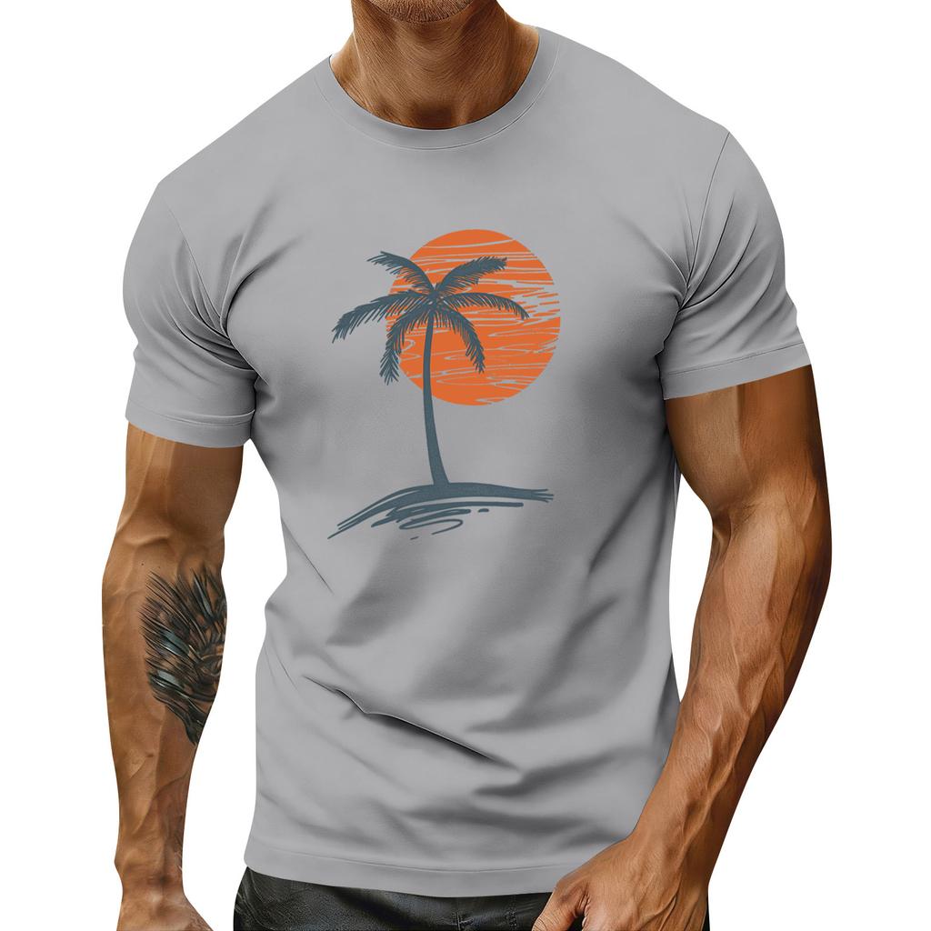 Men's Holiday Print Round Neck Short Sleeve Top Casual Sports Top