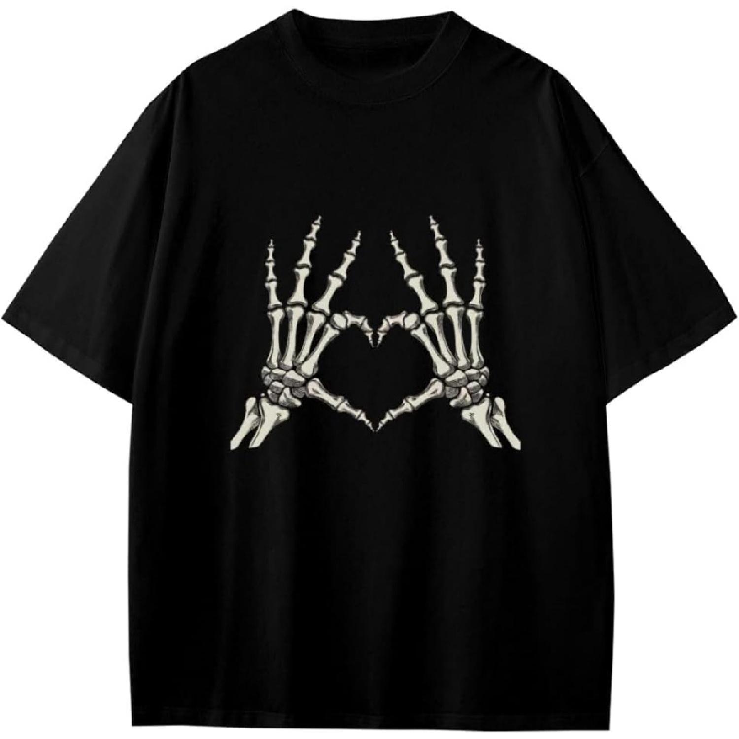 Скелет Сердце Рука Кости Символ Любви Смешной Череп Костюм на Хэллоуин Аниме Подарок для Девочек Мальчиков Подростков Футболка S