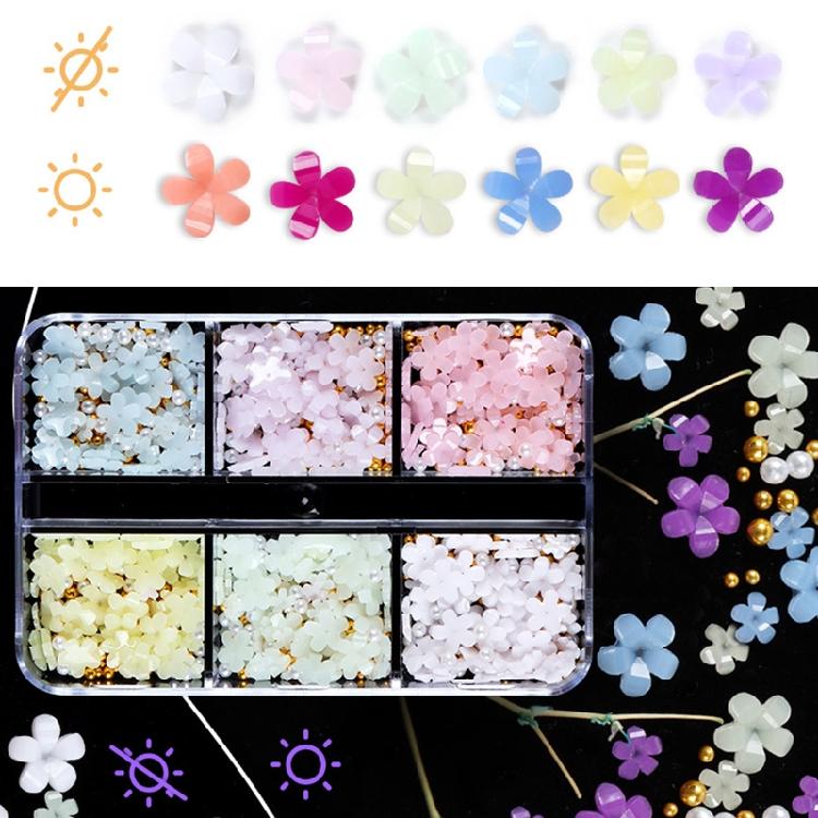 3D Flower Nail Charms, 6 Grids Acrylic Flower DIY Jewelry Craft Decorations
