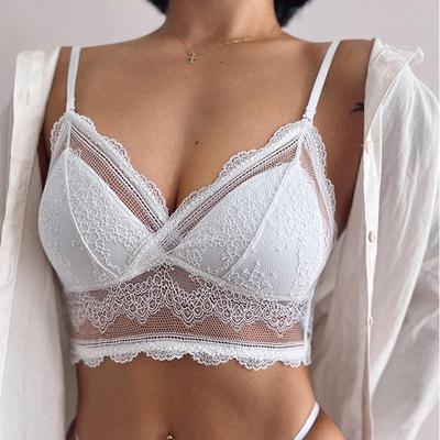 Sujetador de espalda abierta grande sexy de encaje completo sin anillo de acero, copa triangular, sujetador de espalda cómodo y transpirable