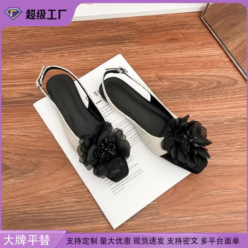 Camellia Mary Jane shoes women's small fragrant wind empty single shoes 2025 spring women's bag head sandals French large size women's shoes