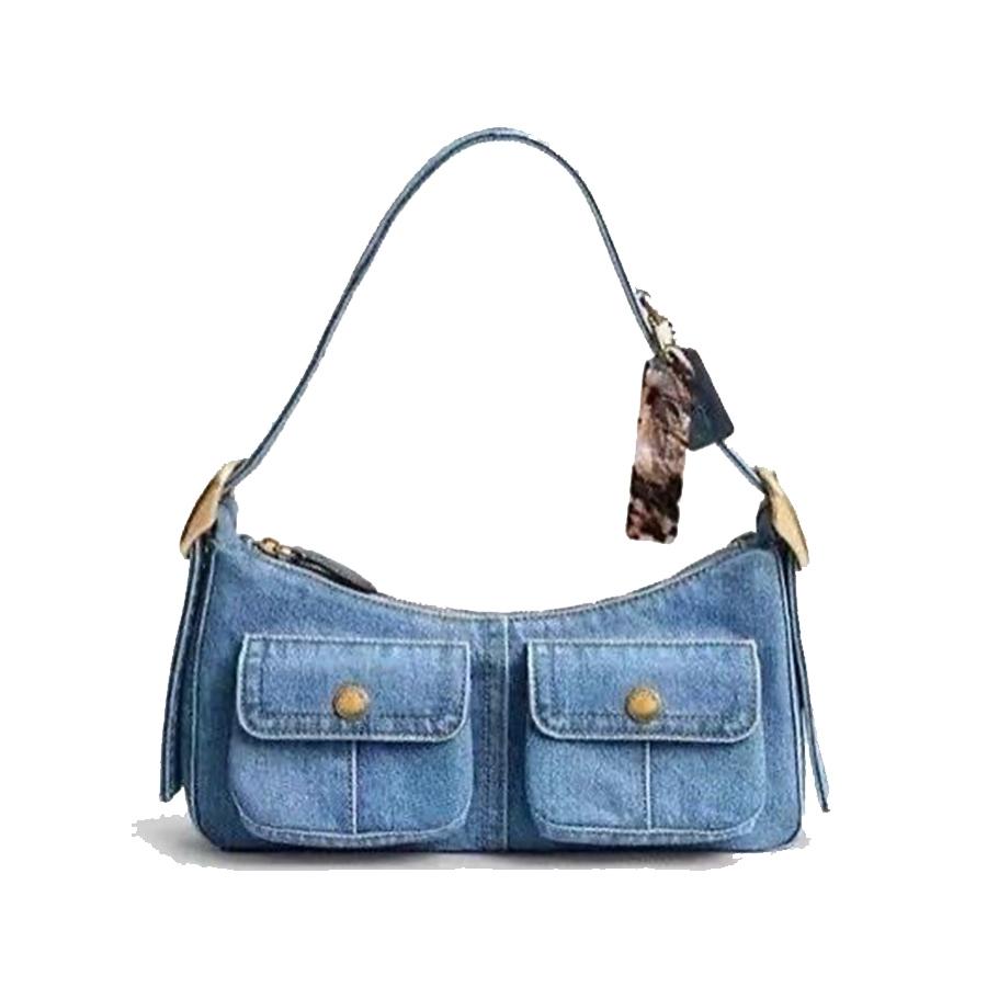 

Women Denim Vintage Satchel Bag High Quality Cowboy Shoulder Bag Multi-pocket Designer Handbags Commuting Totes Bag for Ladies синій