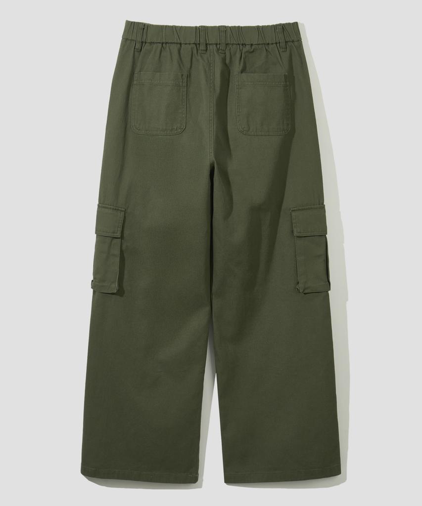 AGOD Wide Big Pocket Cotton Cargo Elastic Pants [Khaki]
