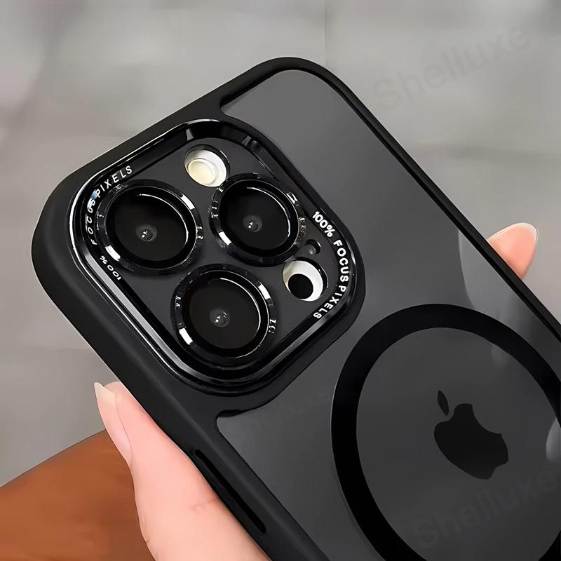 Luxury Magnetic Metal Bumper Protection Case Shelluxe for IPhone 16 15 14 Plus 13 12 Pro Max Cases Translucent Hard Phone Cover