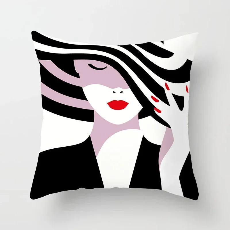 Black Throw Pillow Case Geometric Heart Letters Piano Fashion Girl Cushion Covers Home Sofa Chair Decorative Pillowcase 45X45Cm