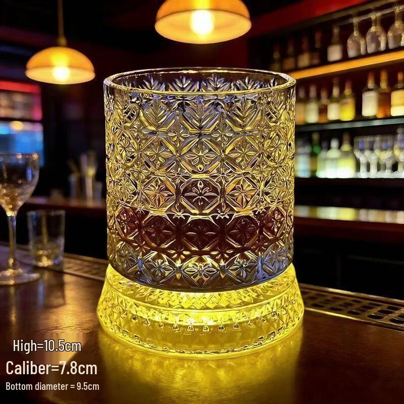 Elegant Snowflake Relief Liquor Glasses with Rotating Base & Luminous Coasters - Set of 4