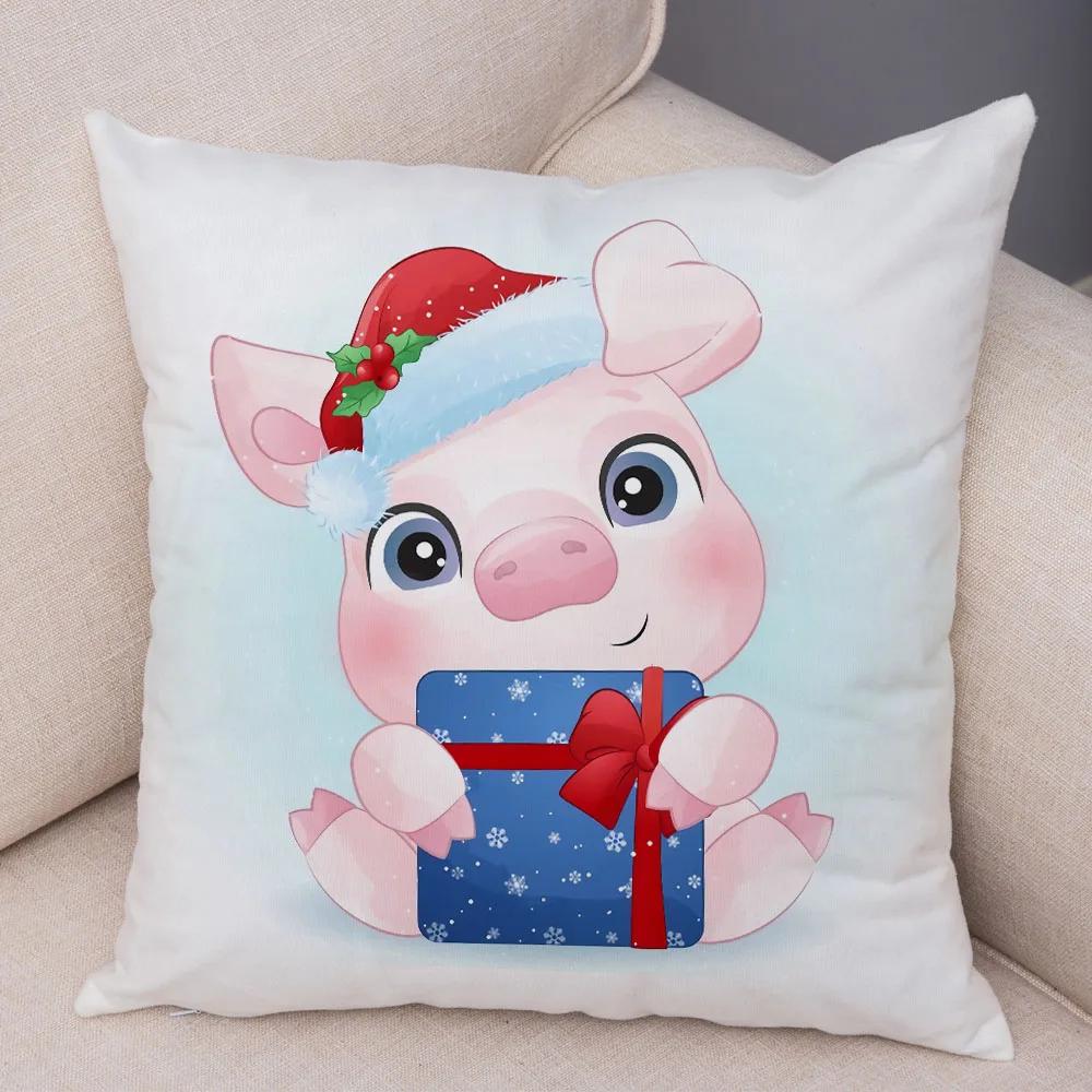 Nordic Kids Room Dog Fox Panda Cow Pillow Case Decor Cute Cartoon Animal Merry Christmas Soft Plush Cushion Cover for Sofa Home
