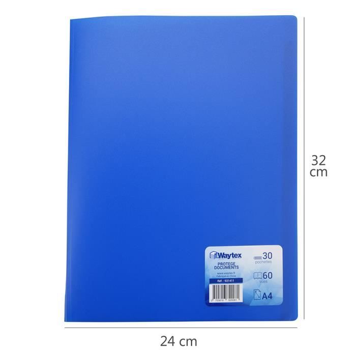 Protège documents A4 - WAYTEX - 931411 - 60 vues - 30 pochettes - Couverture polypro souple bleu