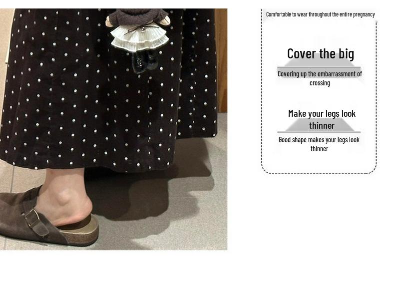 Mid-Length Polka Dot Maternity Skirt - Autumn/Winter 2025 Japanese Retro Style