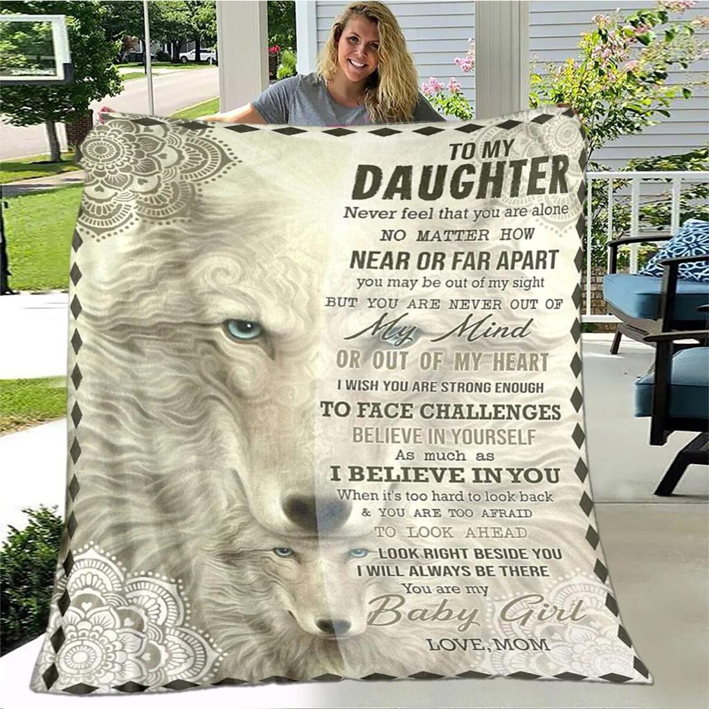 Personalized Blanket Dad Mom To Daughter Blanket  Lion Wolf Tiger Blanket  Sofa Bed Blanket From Family