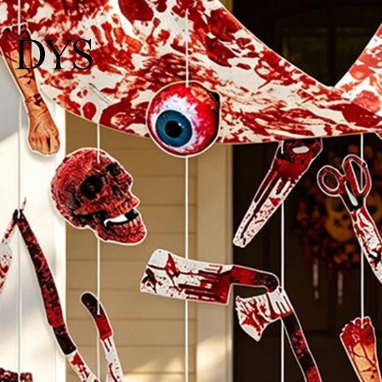 Haunted House Scary Props Halloween Bleeding Body Parts Hanging Decor, Creepy Eyeball Skeleton Foldable Horror Party Favors Door Curtain for