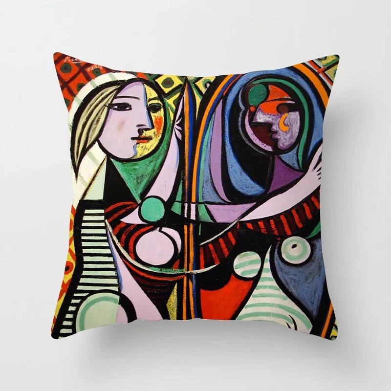 Abstract Face Cubist Art Peach Skin Pillow Cover 2D Flat Printed Geometric Portrait Cushion Case For Sofa Living Room Decor