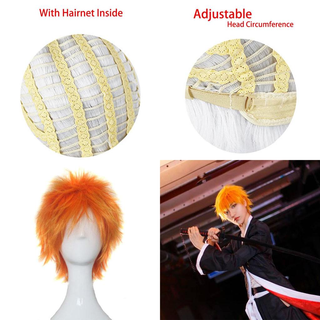 Bright Bleach Kurosaki Ichigo Wig Cosplay Hairpiece Adult Party Prop
