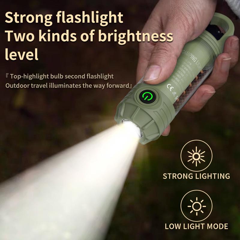 New Outdoor Camping Light with Multiple Light Sources, Portable Keychain Hook, Mini Flashlight, Atmosphere Camping Light