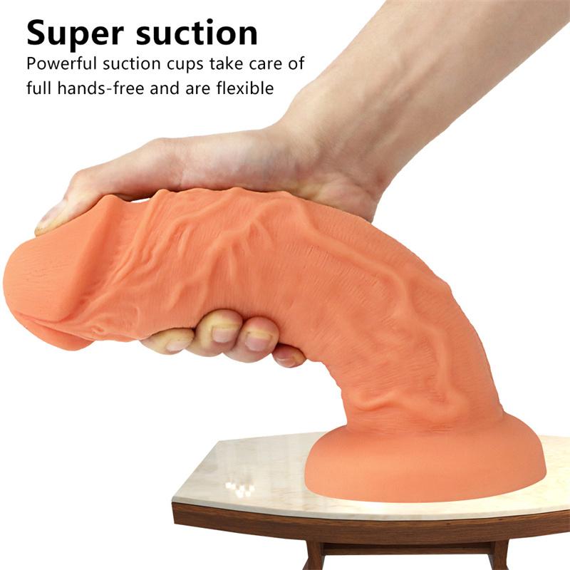 Female Big Penis Liquid Silicone Simulation Fake Penis Thick and Long Eggless Sucker Anal Plug Masturbation Device