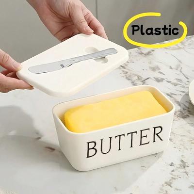 High-Grade Large Butter Dish, with Knife, Durable and Easy To Clean, Cabinet Butter Preservation Box, Suitable for Home Use, Durable Plastic