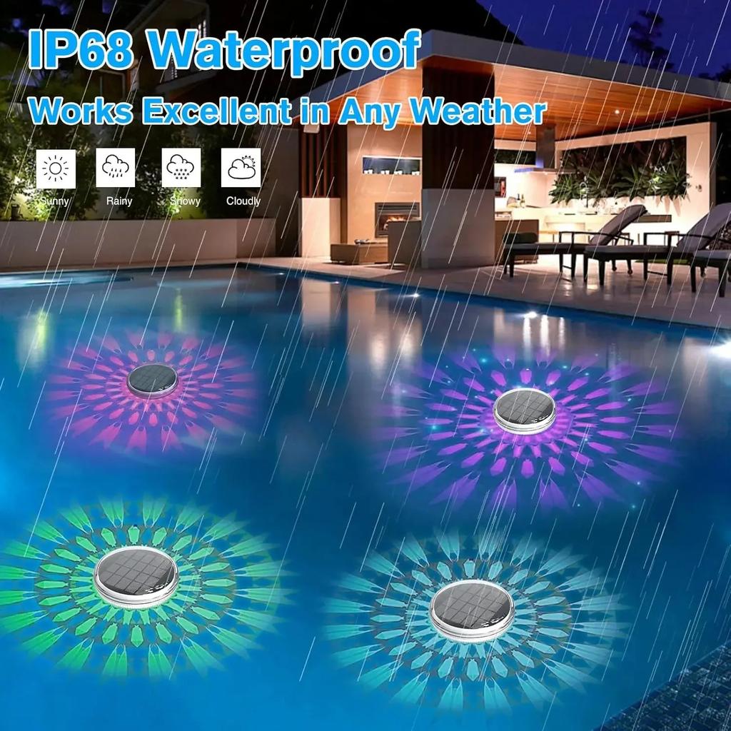 Solar Floating Pool Lights IP68 Waterproof Pood Light Remote Control 3 Dynamic Lighting Timing Mode for Pond Pool Decor Lighting