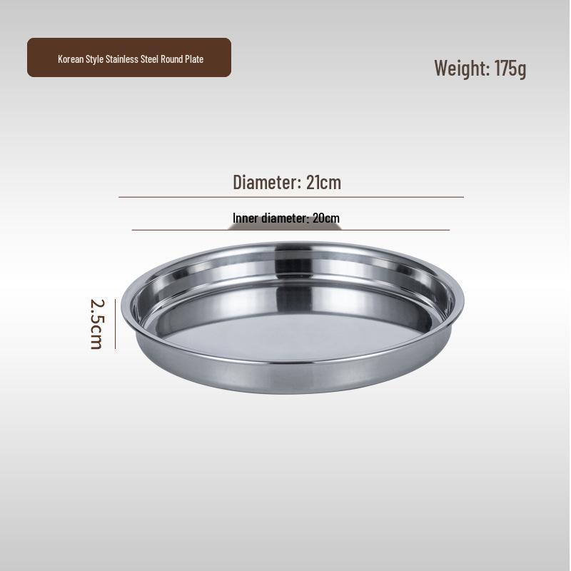 Korean Style Stainless Steel Round Golden Tray for Cold Noodles, Rice, or Steaming – Thickened Flat Bottom Plate