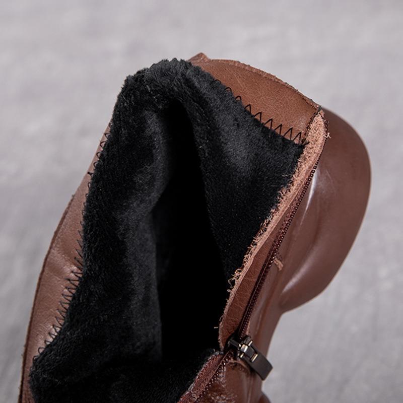 Leather retro style thick low heel mother short boots autumn and winter new versatile round head warm comfortable simple Martin boots women