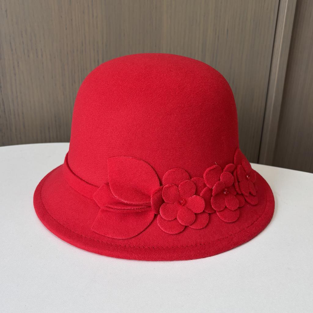Autumn And Winter New Woolen Hat Female Elegance Flower Temperament Small Edge Top Hat Outdoor Travel Versatile Thermal Basin Hat