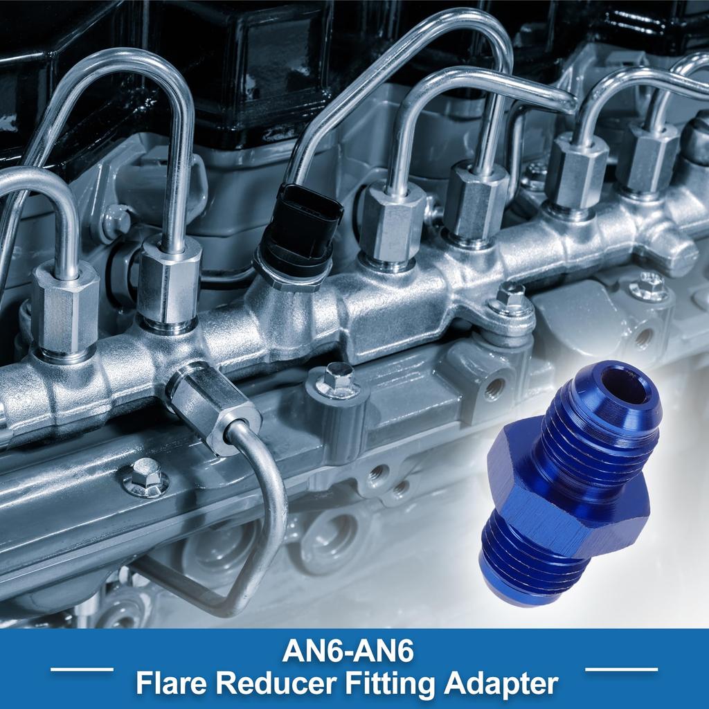 A ABSOPRO Female Flare Reducer Hose Fitting Adapter AN6 AN6 Fuel Line Connector Aluminum Blue