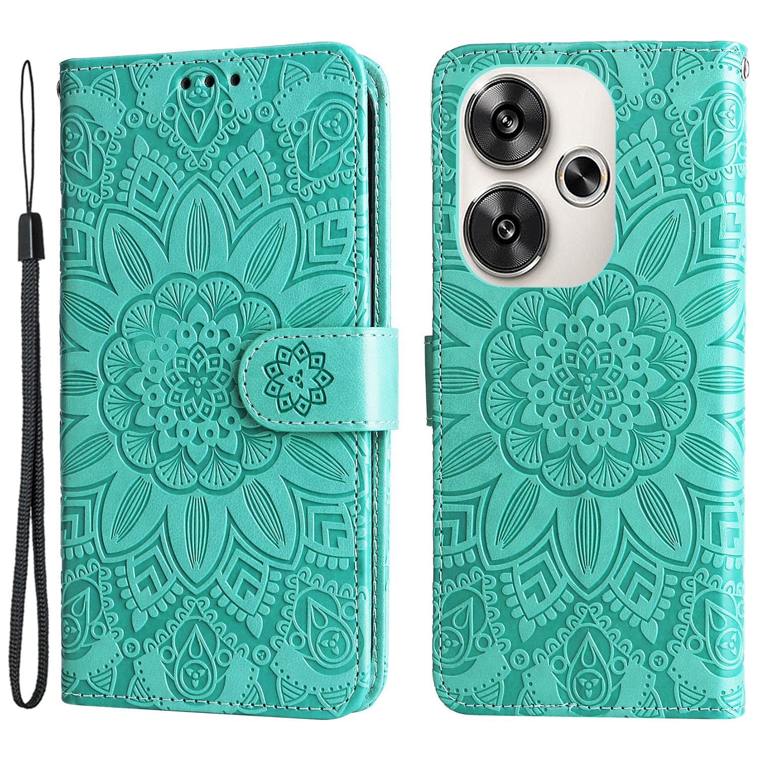 

For Xiaomi Redmi Turbo 3 5G/Poco F6 5G Case Sunflower Leather Wallet Phone Folio Cover Green