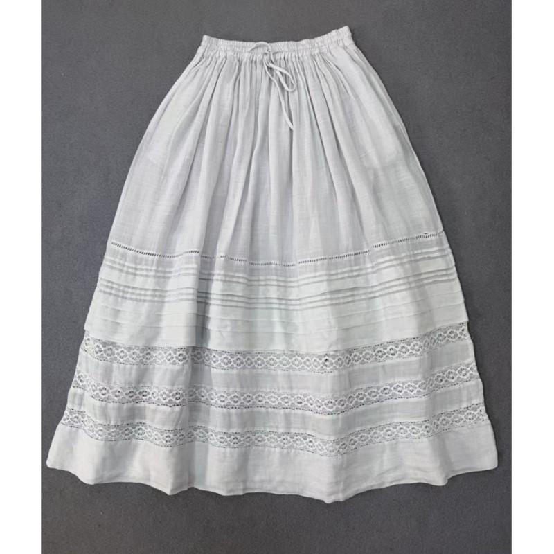 Johnature Gonne da Donna Casual Versatili a Vita Lassa a Gamba Larga, Colore Unito, Pieghe, Inserti in Pizzo, Primavera Estate