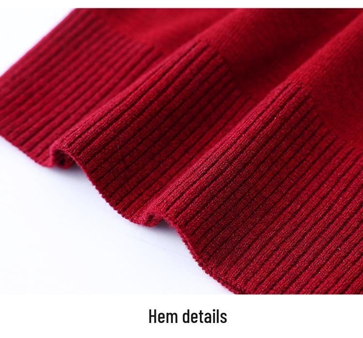 Spring & Autumn Nine-Sleeve Plus Size Knitwear for Middle-Aged Women, Lapel Wool Base Layer T-shirt