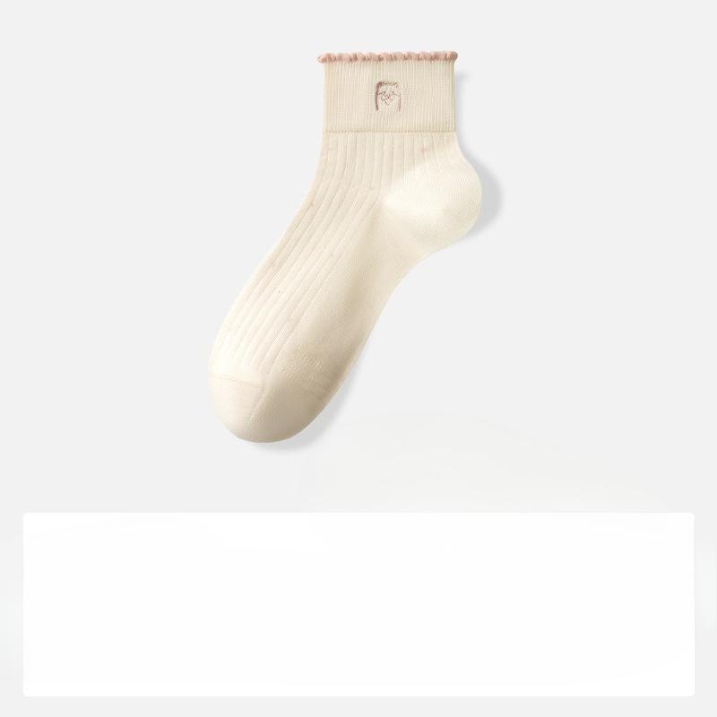 Cotton Sock Children's Style Summer and Spring Pure Cotton Little Dog Embroidered Mid-length Short Tube Breathable Without Bone Earleaf Lace Socks
