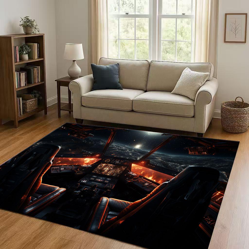 HD Spacecraft Aircraft Cockpit Dashboard Living Room Non Slip Area Rug Carpet for Bedroom Kids Playroom Sofa,Home Decor Doormat