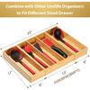 Umilife Bamboo Kitchen Utensils Organizer, Extra Long High Silverware Drawer Holder, Flatware Cutlery Storage Box, Multi-Use Drawer Divider in