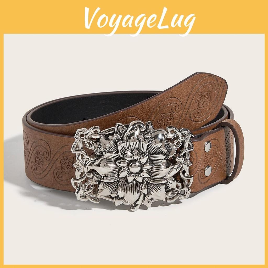 Flower Print Belt Pattern Hollow Metal Buckle Fashion Accessories Clothing