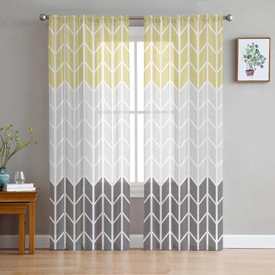 Geometric Yellow Gray Sheer Curtains For Living Room Bedroom Tulle Window Drapes For Kitchen Decoration