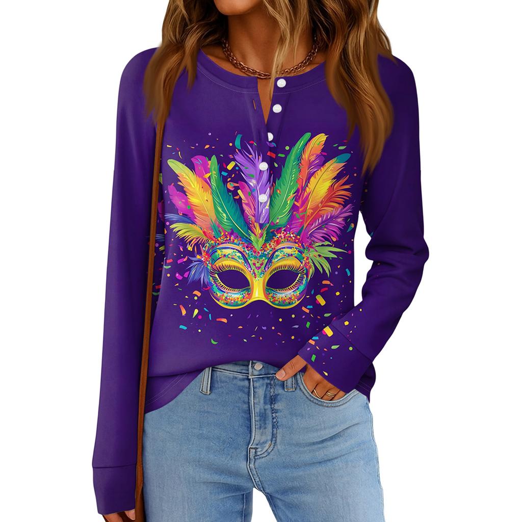Women's Fashionable Loose Long Sleeved Carnival Printed Casual Top