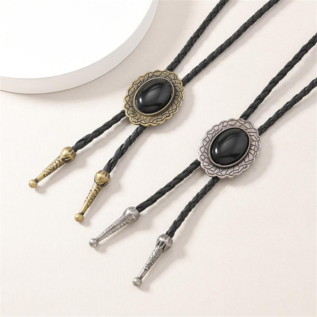 Elegant Leather String Necklace Adjustable Bolo Tie Design High-Quality Gold Clasp Formal Outfit Enhancer For Men Women