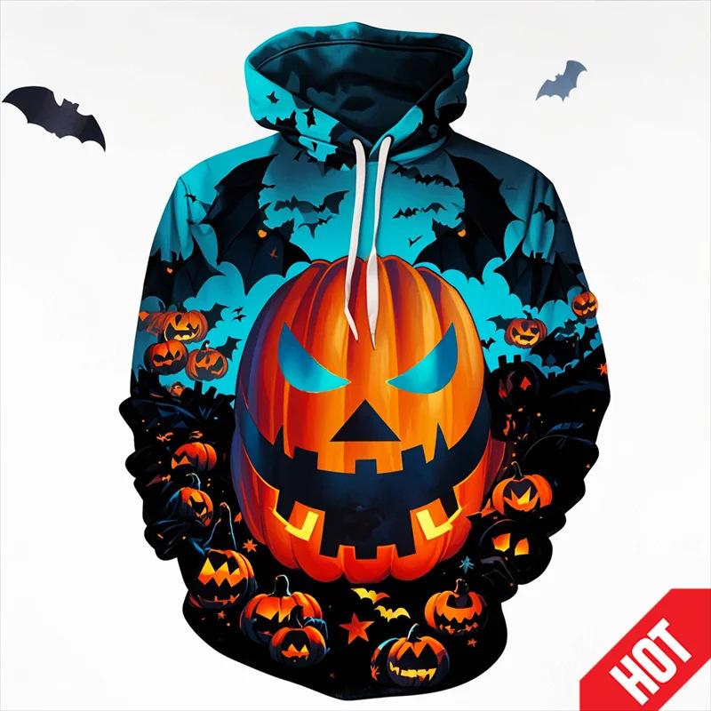 Autumn 3D Fun Pumpkin Pattern Printed Hoodies Fashionable Casual Sports Long Sleeved Men's Hooded Sweatshirts