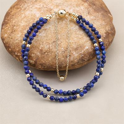 3MM dwuwarstwowe naturalne koraliki Lapis Lazuli klamra magnetyczna pozłacane Charm bransoletki ze sznurków ręcznie robiona biżuteria damska